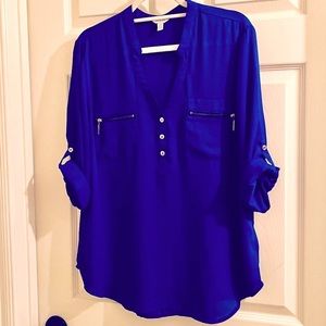 Guess Large Blue Top with Gold Buttons and Zippers